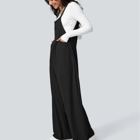 Halara Waffle Knit Adjustable Jumpsuit Overalls Black XL - Picture 12 of 13